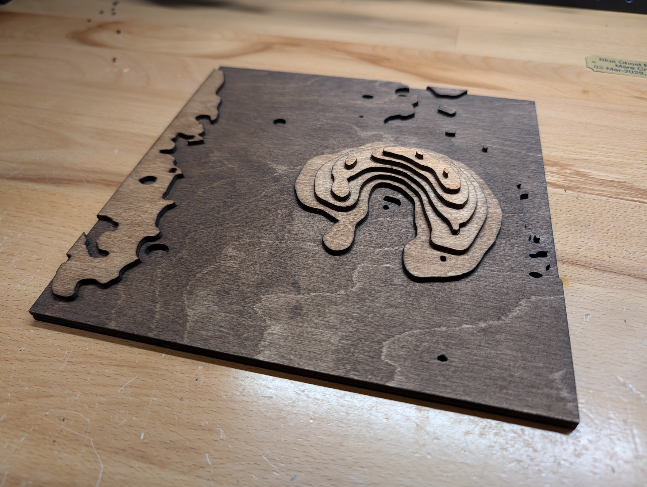 Lasercut topographical map of the Blue Ghost 1 landing site